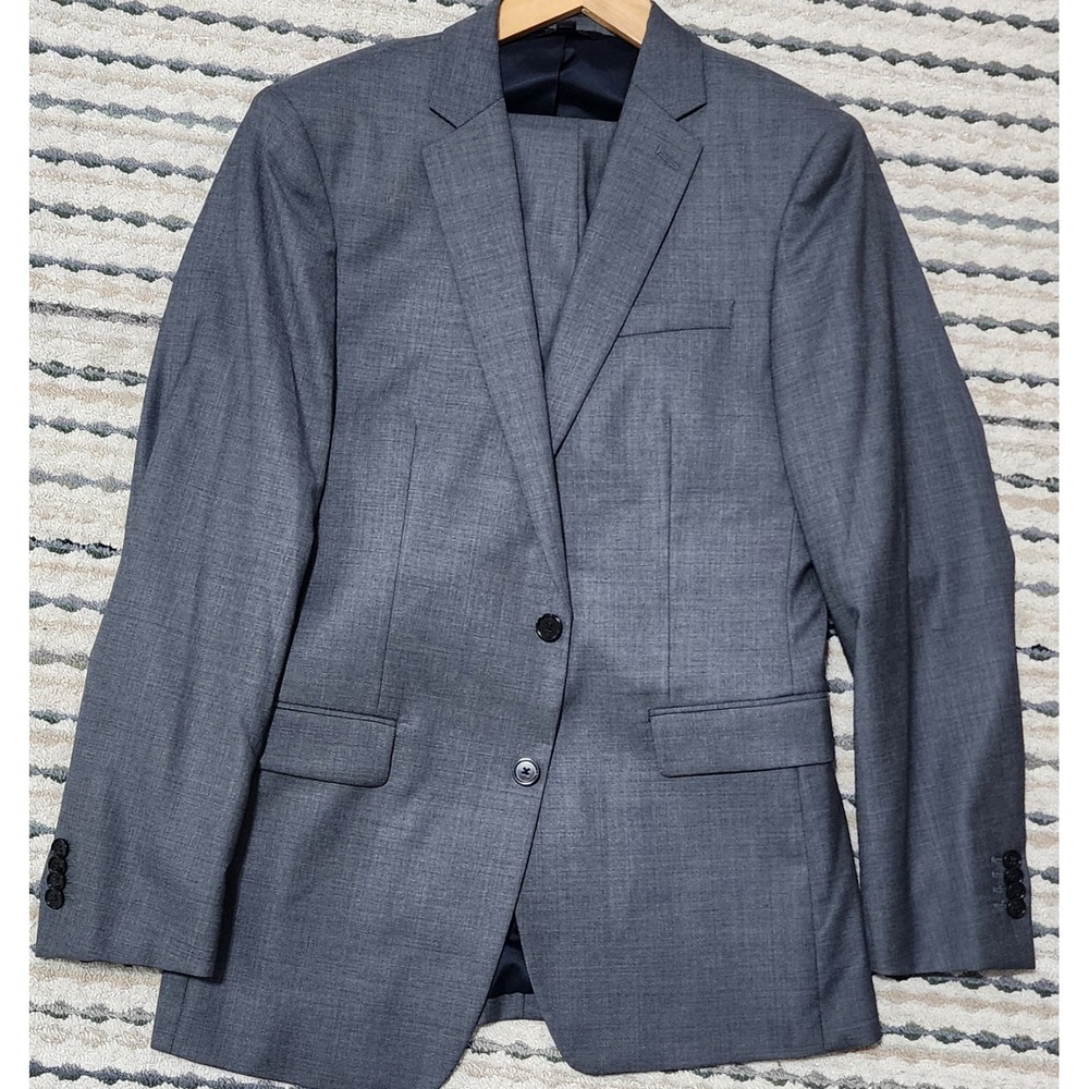 Banana Republic Men's Slim Fit Marzotto Italian Wool Grey Sharkskin Suit Sz 38R